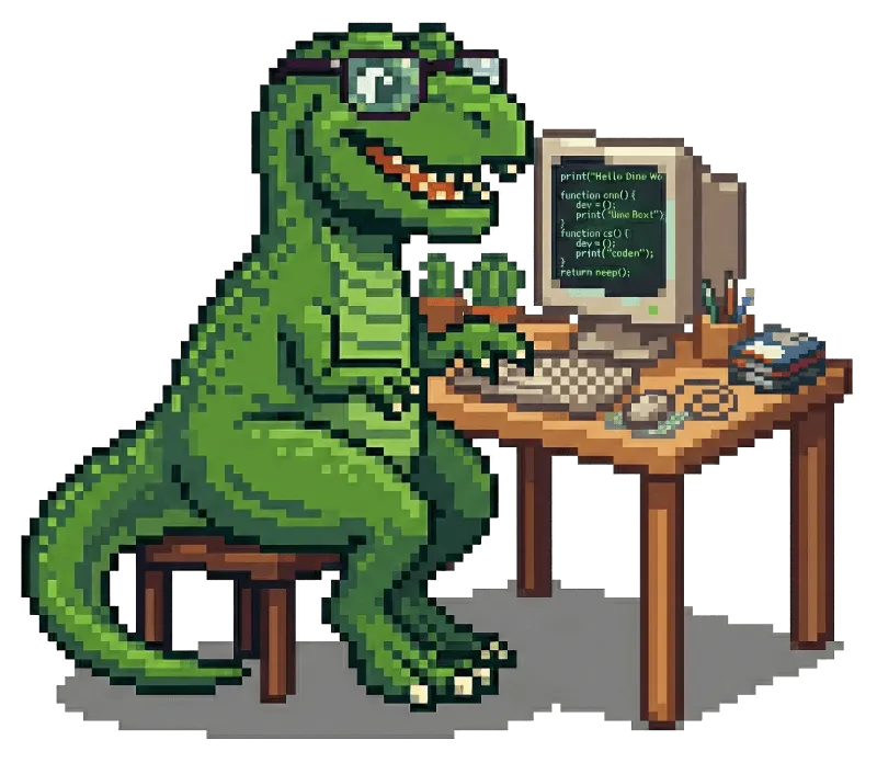 Rank-O-Saur working at a computer
