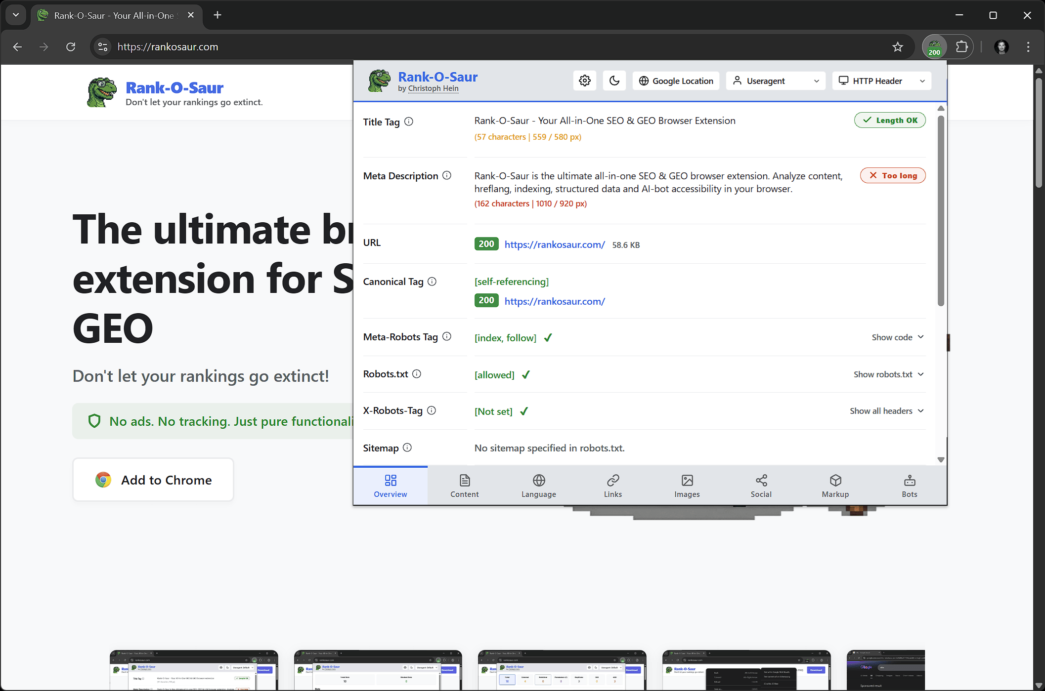 Rank-O-Saur Overview Tab