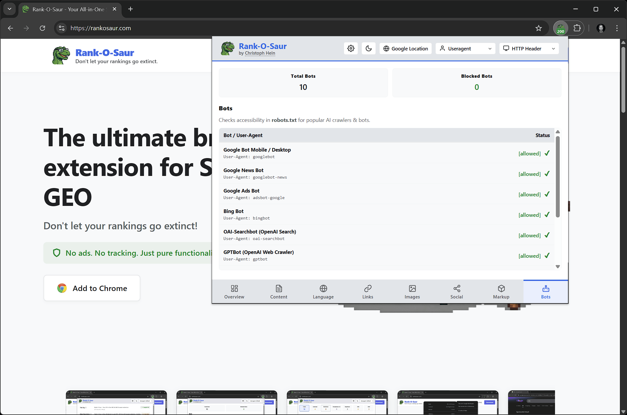 Rank-O-Saur User Agent / Bot Checker