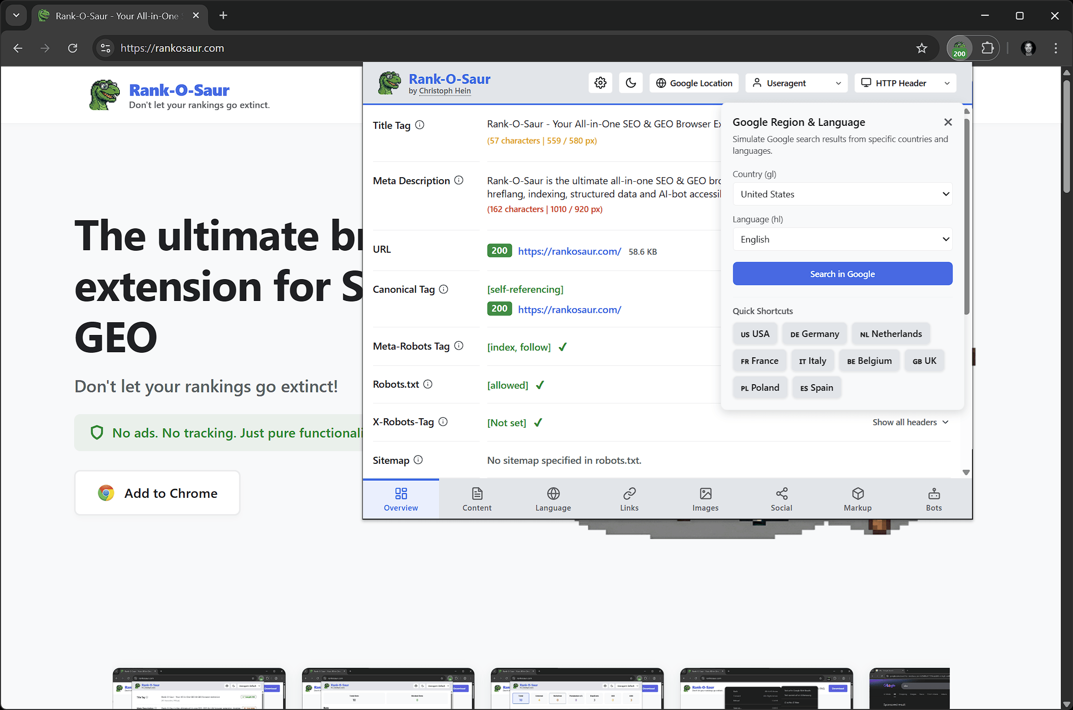Rank-O-Saur Google Region Switcher